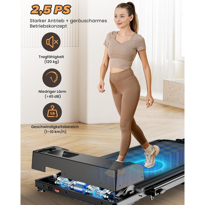 Біговий доріжка для дому складний 2 в 1, Walking Pad з регульованим столом, 1-10 км/год, LED-дисплеєм, пульт дистанційного керування, 2.5 PS, 120 кг, з підлокітниками
