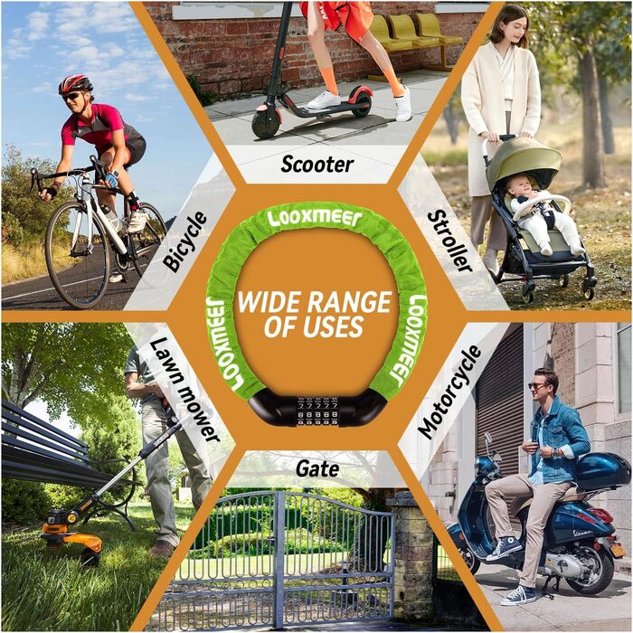 Замки для велосипеда з кодовим замком: 11 кольорів, 90 см, рівень безпеки 8, 5-значний код, для велосипеда, мотоцикла, ролера, дверей (темно-зелений)