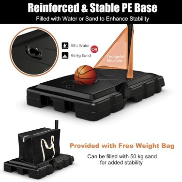 Баскетбольний стенд Komfotteu портативний, регульована висота 245-305 см, вуличний баскетбольний кошик на колесах для молоді та дорослих