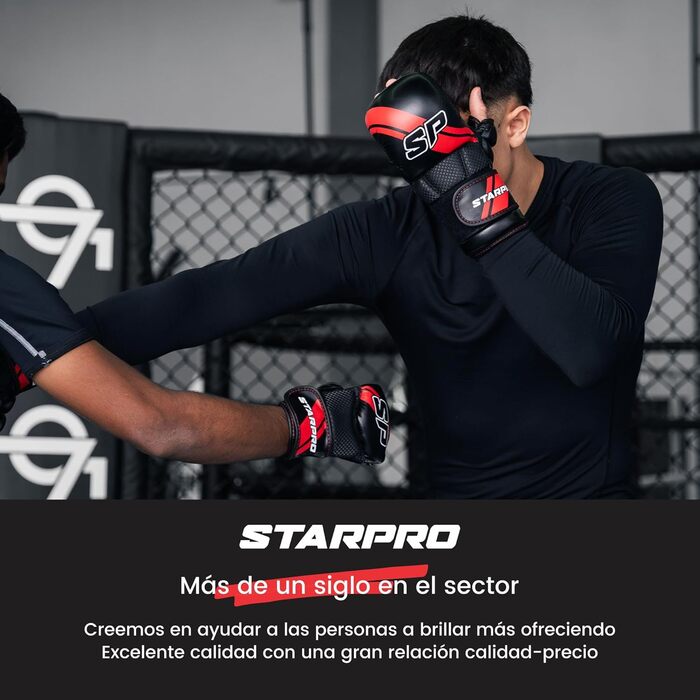 Рукавички для MMA та греплінгу Starpro, чорні-червоні, розмір M, для спарингів, кікбоксингу, муай-тай та фітнесу, чоловічі та жіночі