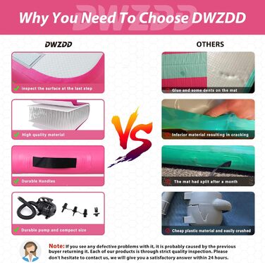 Гімнастичний надувний мат Dwzdd Air Matte Track 5 м для дітей, будинку, тренувань, чирлідингу, водонепроникний, рожевий 500×100×10 см