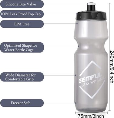 Тримач для пляшки на велосипед Gemful 750мл, BPA-free, для MTB, шосейних велосипедів, 4 шт (сірий)