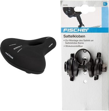 Сідло FISCHER Memory Foam з піною пам'яті | Зняття тиску завдяки піні | Для трекінгу та MTB (City, комплект з підсідельним штирем, чорний)