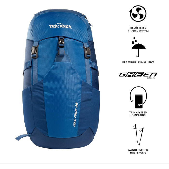 Рюкзак для туризму Tatonka Hike Pack 22 л з вентиляцією спини та дощовиком, легкий і зручний, синій