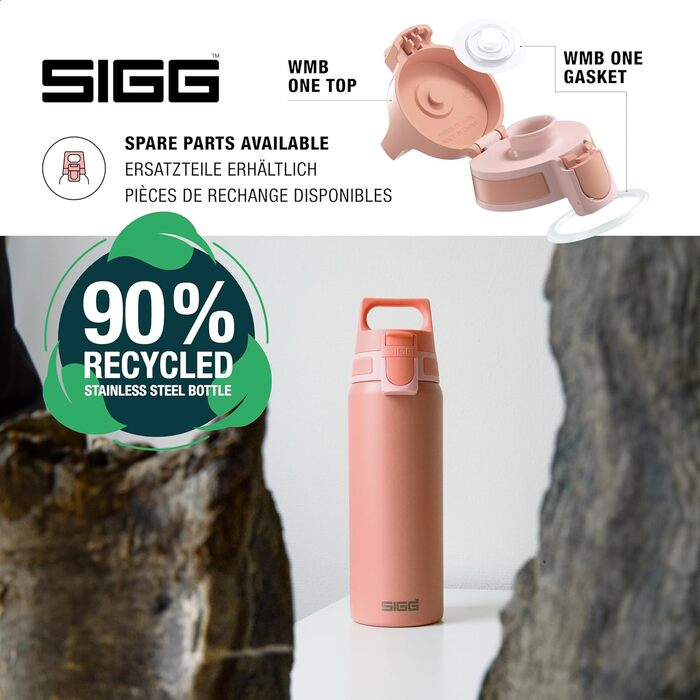 SIGG пляшка для води 0,75 л з нержавіючої сталі Shield ONE, для газованих напоїв, герметична, легка, BPA-free, рожевий колір