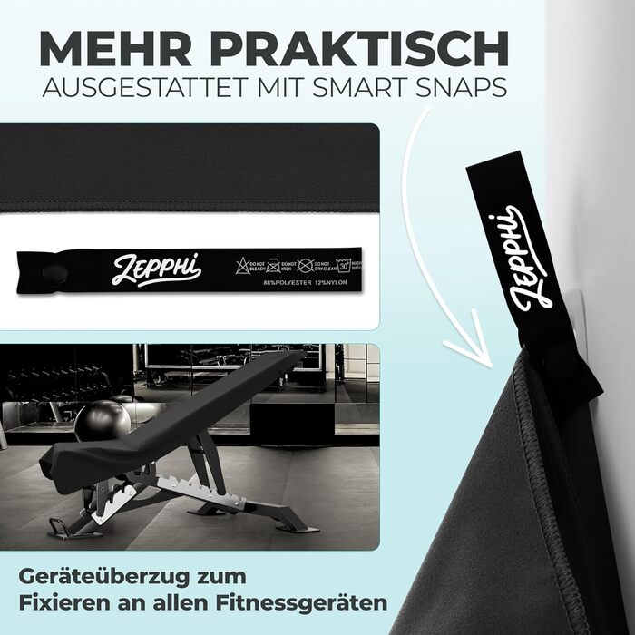 Рушник для фітнесу Zepphi: великий (120x50 см) + маленький (80x30 см) | Мікрофібра, кишеня на блискавці | Швидковисихаючий, для спортзалу та тренувань (Чорний)