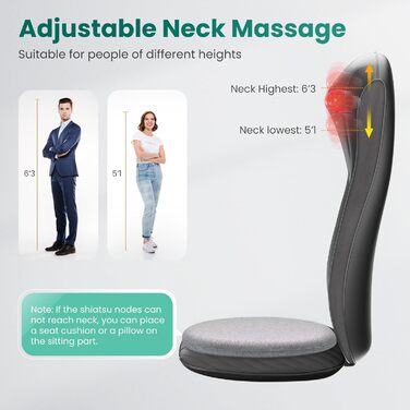 Масажне крісло Snailax з функцією шиацу, масажер спини та шиї з підігрівом, масажна підстилка з вібрацією, подарунок для жінок та чоловіків XL