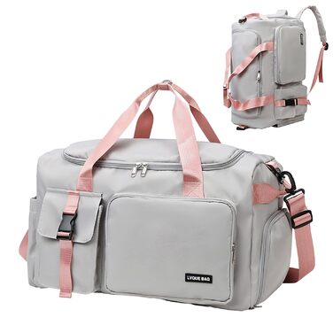 Спортивна сумка-рюкзак 2 в 1 на 42л з відділенням для взуття та мокрих речей, універсальна дорожня сумка для тренувань, плавання та подорожей (Сіра)