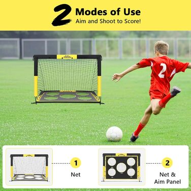 Ворота для футболу MoKo для саду, 150x120 см, сітка з мішенню, портативне обладнання для тренувань дітей, чорно-жовтий, 4*3 фути
