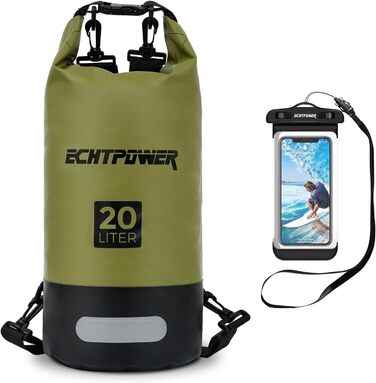 Водонепроникний мішок ECHTPower Dry Bag 20L: мішок для плавання, каякінгу, SUP (зелений)
