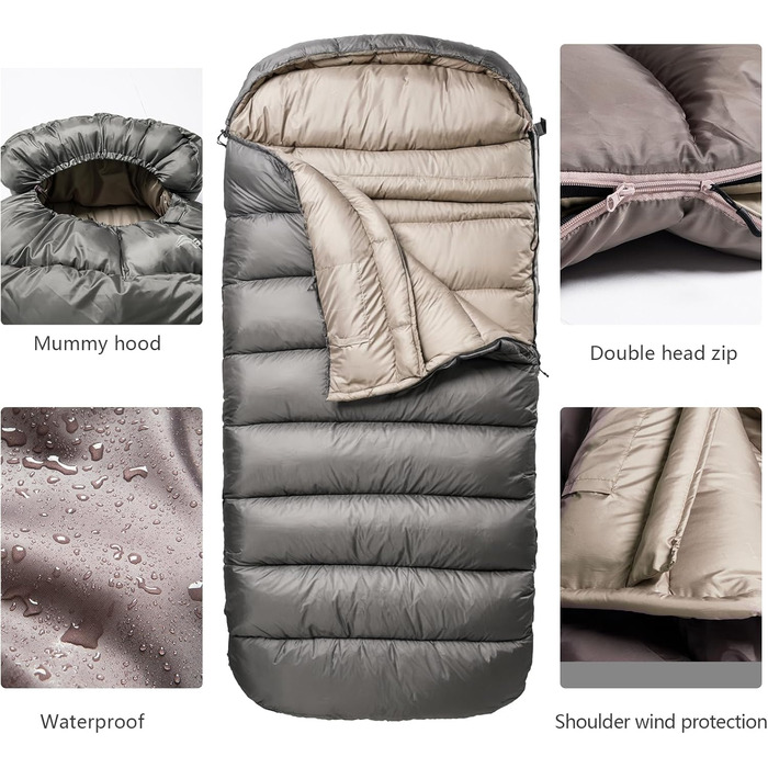 Спальний мішок BISINNA зимовий для дорослих 0°C, XL - великий та широкий, 3,5 кг, для кемпінгу та зимового відпочинку (230x90 см)