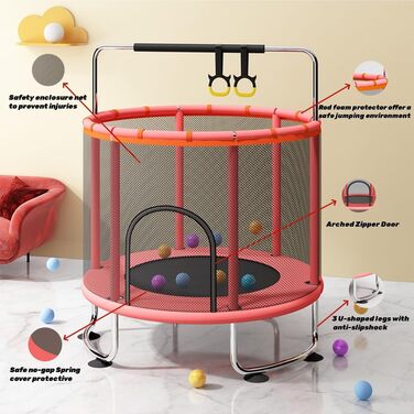 Трамплін для малюків 1,5 м з сіткою безпеки, баскетбольним кільцем, м'ячем, червоний