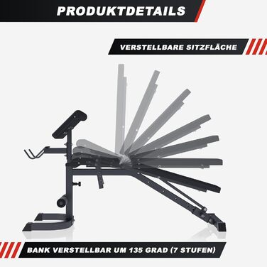 Лава для жиму Gorilla Sports® з регулюванням, до 250 кг - багатофункціональна лава для силових тренувань, прес, біцепс, чорна