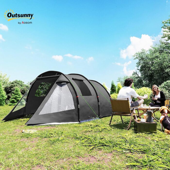 Намет Outsunny для 4 особи, сімейний, водонепроникний, для кемпінгу, подорожей, трекінгу, чорний (2000 мм)