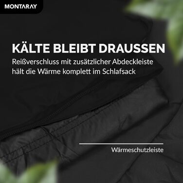 Спальний мішок MONTARAY® Mumiya [8°C - -5°C] з подушкою для 3-4 сезонів [300GSM] - Outdoor зимовий та літній спальний мішок (80x220cm) - Дека- та ковдровий спальний мішок для жінок та чоловіків (теплий), Чорний