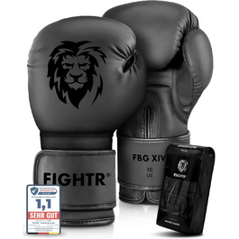 Боксерські рукавички FIGHTR® - Максимальний захист та стабільність | Для боксу, MMA, муай-тай та кікбоксингу | Розміри 8-16 oz, з сумкою 10 oz All Black
