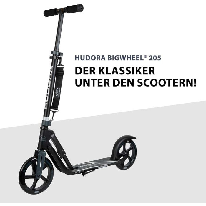 Самокат HUDORA BigWheel 205 для міста, складаний, з замком, регульований, для дітей і дорослих, до 100 кг, від 6 років