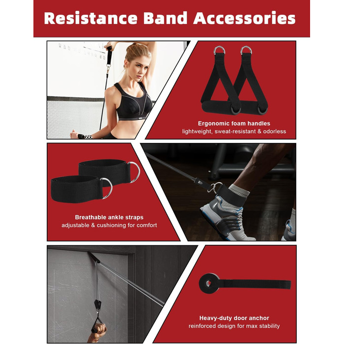 Набір фітнес-гумок 6 шт., гумки для фітнесу з 6 рівнями опору 270 LBS, з дверними фіксаторами, ручками, кісточками, ідеально підходить для нарощування м'язів, пілатесу, фізіотерапії для домашнього спортзалу та тренувань на відкритому повітрі