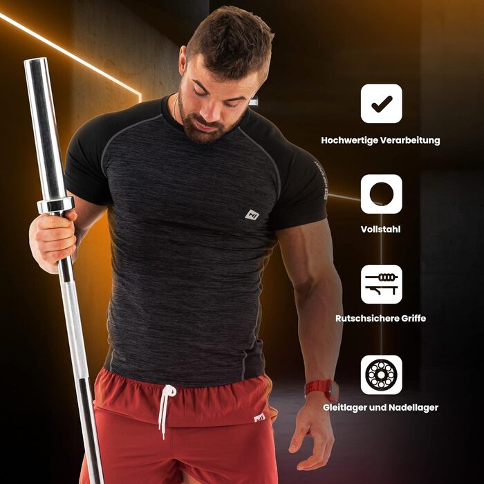 Штанга Hop-Sport Olympia 50 мм – довга 165 см, EZ-штанга 120 см, супер EZ-штанга 120 см і гантельна штанга 50 см, хромована, з насічкою та пружинними замками