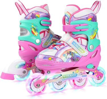 Інлайнерочки Єдиноріг для дівчаток, розмір регулюється, з підсвічуванням, рожеві. Розміри 38-41.