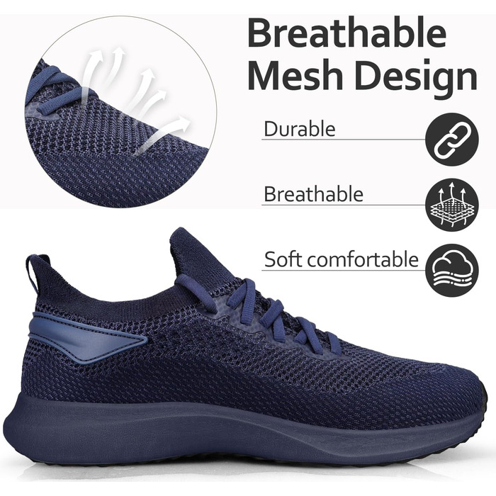 Чоловічі кросівки для бігу та занять спортом: легкі, дихаючі, модель Slip-on, колір - темно-синій, розмір 42 EU