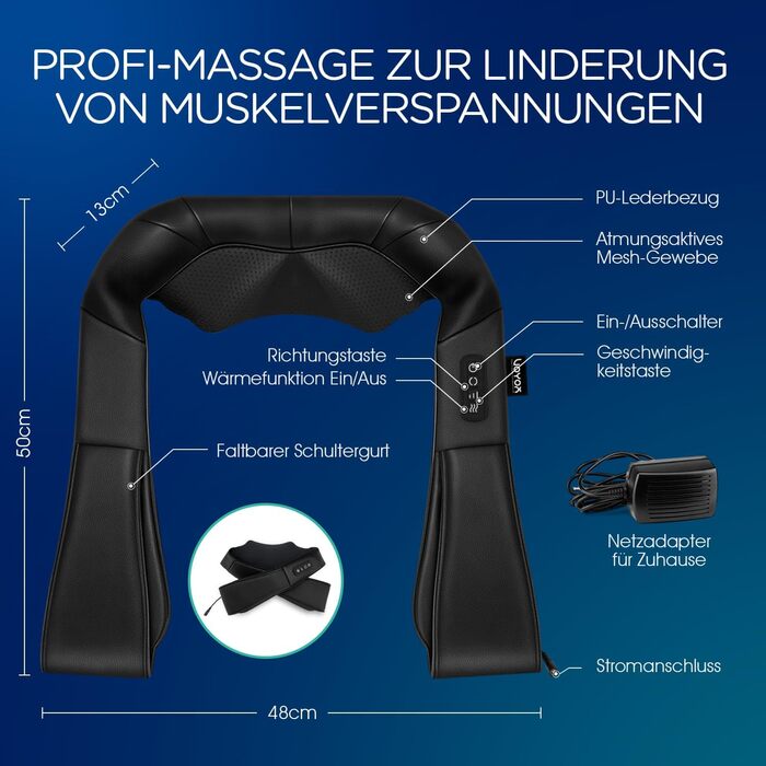 Масажер для шиї та плечей Shiatsu електричний 4D з глибоким розминанням для спини та всього тіла, чорний
