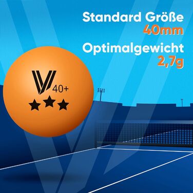 Набір тенісних м'ячів Villkin 3 зірки 40+ 24 шт. - Міцні м'ячі для настільного тенісу для відпочинку та змагань. Оранжеві м'ячі 40 мм.