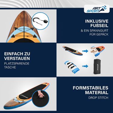 Набір для SUP-бордингу ArtSport надувний 320 см, до 150 кг: весло, насос, ліш, сумка та аксесуари - SUP Board Beach Rocker (біло-кольоровий)
