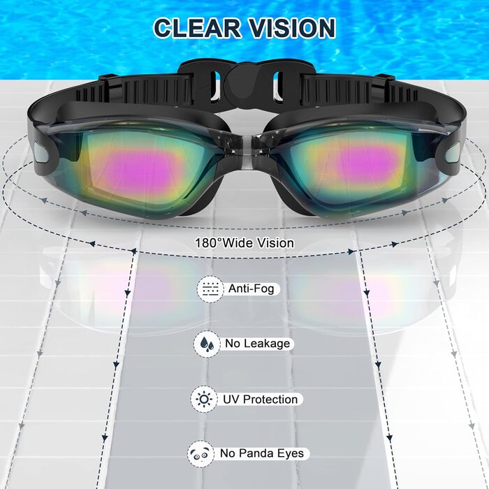 Окуляри для плавання дорослих та юніорів - антизапарні, HD лінзи, захист від УФ, водонепроникний ущільнювач, для тренувань, пляжу/басейну - зручна посадка, унісекс, чоловічі та жіночі окуляри для плавання