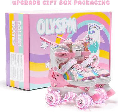 Ролики дитячі та жіночі, світлодіодні, 4 розміри, з сумкою для зберігання, для дівчаток та хлопчиків, початківців (S, Блідо-рожевий)