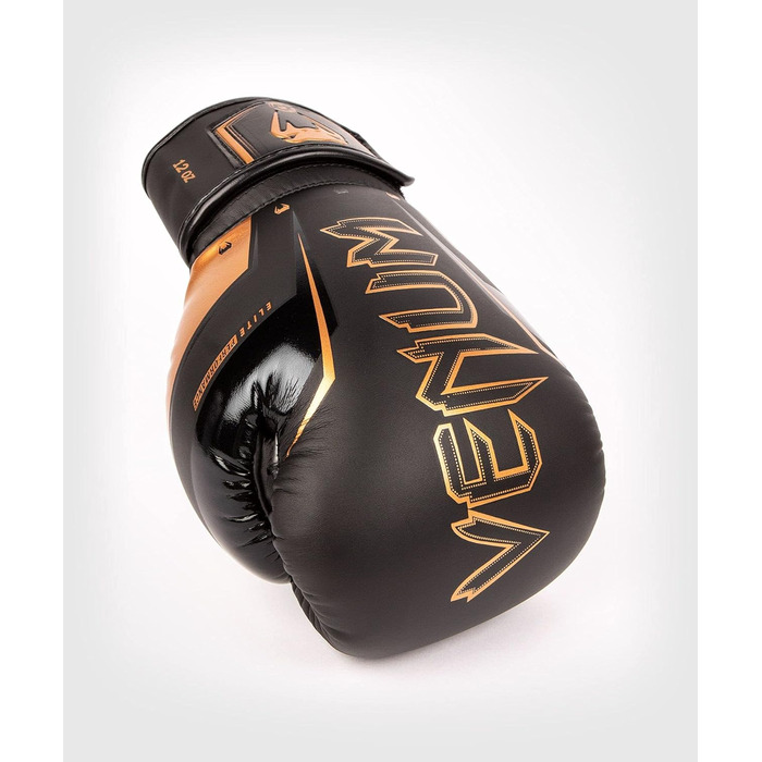 Боксерські рукавички Venum Elite Evo чорного та бронзового кольорів, 14 Oz