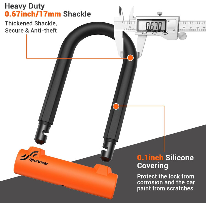 Замок для велосипеда Bügelschloss Sportneer: міцний бугель 17 мм з кабелем 1.5 м для шосе, MTB, електровелосипеда, складаного велосипеда. 19 x 13 см, помаранчевий