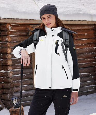TACVASEN жіноча куртка-перехідник, тепла зимова куртка, куртка для походів, гірськолижна куртка з водонепроникною блискавкою, білий та чорний колір