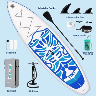 SUP дошка FunWater надувна з веслом, насосом та рюкзаком - Зелено-Рожева, 3м (Tiki) для підлітків