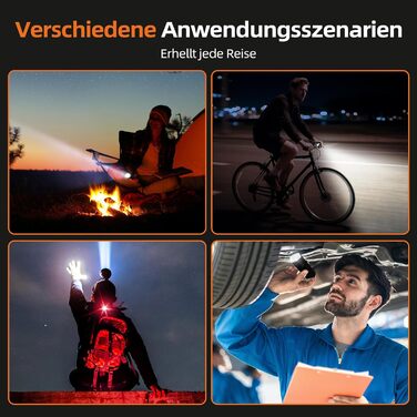 Набір переднього та заднього велоліхтаря LED USB, StVZO, IPX6, чорний+червоний