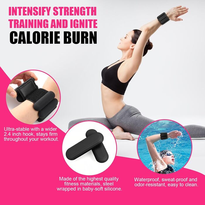 Набір обтяжень для зап'ястя та щиколотки (2 шт, по 0,5 кг) для фітнесу, йоги, танців, пілатесу, ходьби (чорний)
