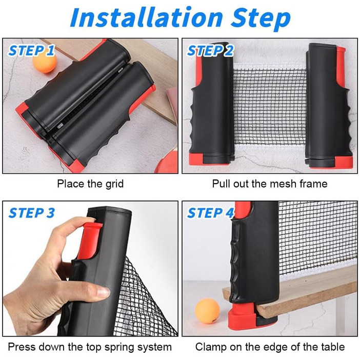 Мережа для настільного тенісу Flintronic розкладна портативна, для будь-якого столу, запасна сітка Ping Pong, для гри в приміщенні та на вулиці, максимальна довжина 170 см (синьо-чорна)