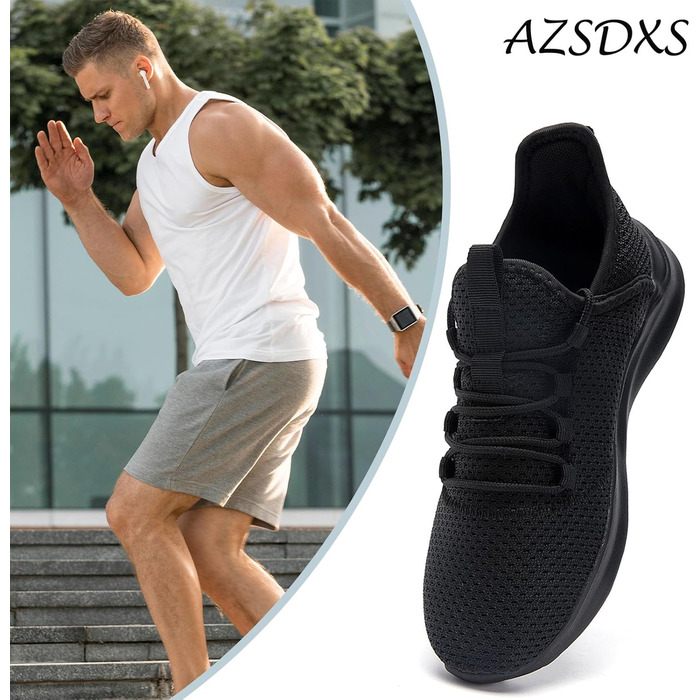 Чоловічі кросівки для бігу та занять спортом. Легкі, дихаючі, чорні, розмір 43 EU. Підходять для бігу, тренувань, фітнесу та повсякденного носіння.