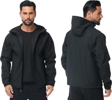 Чоловіча куртка Softshell Huayuzh — водонепроникна, вітрозахисна та дихаюча outdoor куртка для походів, кемпінгу та прогулянок, чорна, розмір S