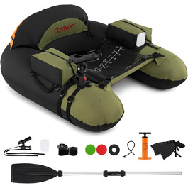 Надувний човен FANTASK для риболовлі з насосом, алюмінієвим веслом та ластами, регульованим утримувачем для вудки, статором для гачків, для дорослих, зелений