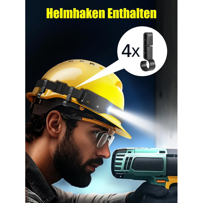 UNBON LED налобний ліхтар з акумулятором, перезаряджається через USB-C, надзвичайно яскравий, 5 режимів освітлення, датчик руху, водонепроникність IPX4, легкий, для піших прогулянок, бігу, риболовлі, 1 шт.