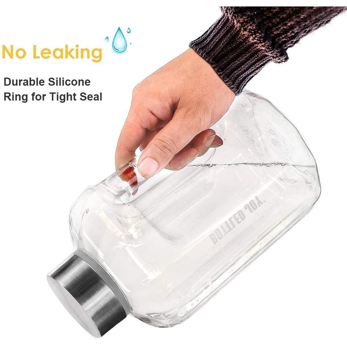 Спортивна пляшка для води VENNERLI 2,5 л з ручкою та маркуванням часу. Безпечна, для спортзалу, фітнесу, офісу, дому (Чорний) (2,2л Прозора)