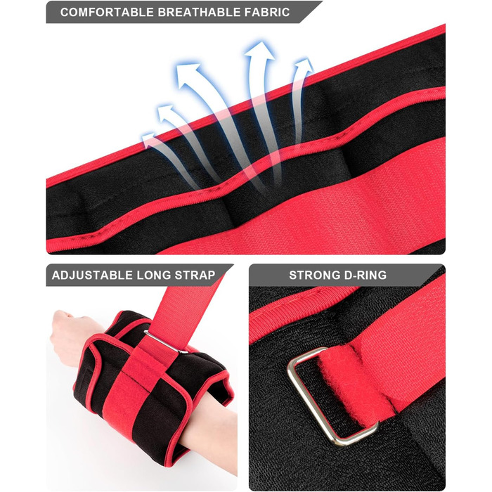 Гантелі-манжети Fragraim для ніг та рук, регульовані ваги, комплект (2 шт.), 1,5 кг/2 кг/3 кг/4 кг/5 кг/6 кг/8 кг/10 кг, для зап'ястя та щиколоток, комплект