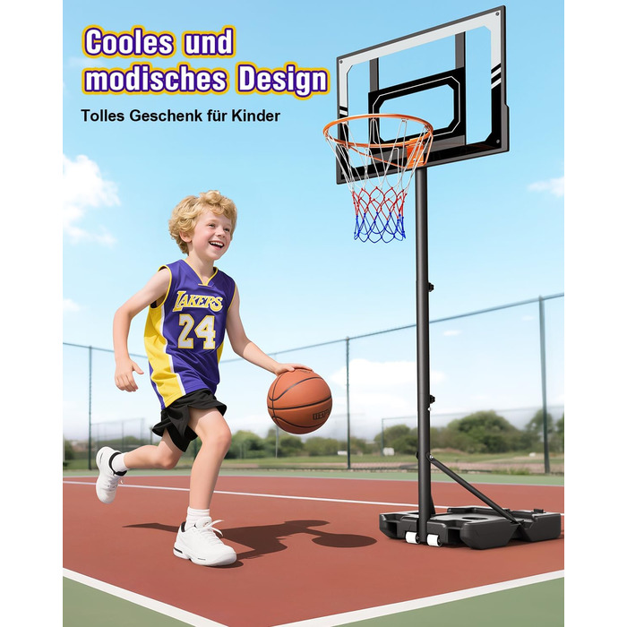 Баскетбольний кошик для вулиці дитячий, 107-213 см, зі стійкою та колесами, регульована висота, ударостійка PC-стінка, сірий. Подарунок для дітей