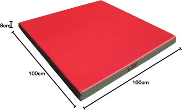 Гімнастичний мат NiroSport 100x100x8 см, спортивний мат для фітнесу, гімнастики, тренувань, м'який мат Made in Germany, червоний/зелений