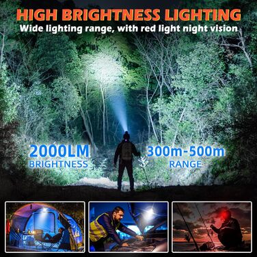 LED налобний ліхтар з акумулятором, 2 шт., 2000 люменів, супер яскравий, сенсор, 14 режимів, водонепроникний, легкий, для риболовлі, бігу, кемпінгу