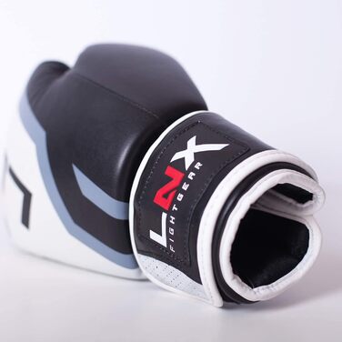 Боксерські рукавички LNX Level 5 16 Oz чорні/білі для кікбоксингу, боксу, муай-тай, K1, MMA, тренувань і спарингів для чоловіків та жінок