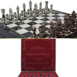 Шахи Antochia Crafts 30 см з металевими фігурами у коробці, персоналізована дошка — подарунок для чоловіка, сина, батька на день народження чи Різдво