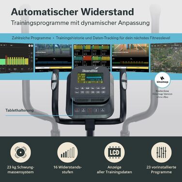 Еліптичний тренажер Skandika Crosstrainer P23 Carbon: 23 програми, 16 рівнів, компактний, тихий, сумісний з Kinomap, до 135 кг