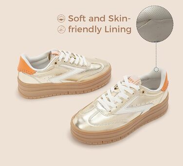 Жіночі туфлі на платформі Lucky Step з замші та гумовою підошвою, золотисті - ретро дизайн для тенісу та повсякденного носіння, 38 EU